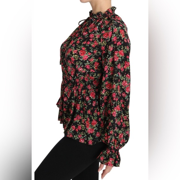 Authentic Dolce & Gabbana Rose Floral Silk AOP Blouse Shirt Top Ruffle Detail S - Picture 6 of 16